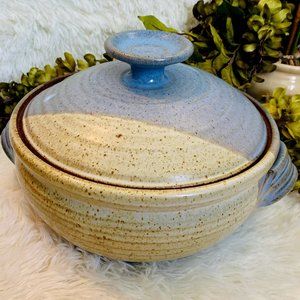 Signed Studio Stoneware Soup Tureen-Blue/Cream